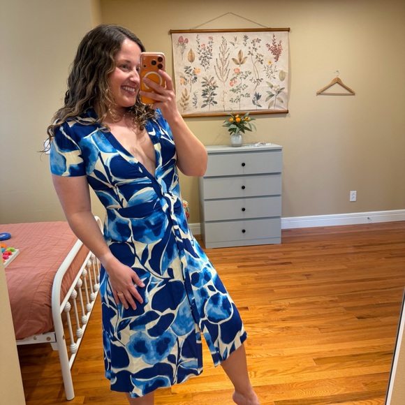 Diane Von Furstenberg DVF Blue White Floral Abstract Button Front Mini Dress S - Picture 4 of 13